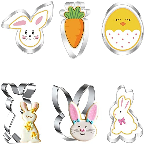 Ausstechformen Ostern, Ausstecher Hase, Keksausstecher Ostern, Ostern Edelstahl Ausstechformen, 6 Stück Ausstecher Ostern Set, Hase, Karotte, Ei, Häschenkopf, Ostergeschenke Kinder