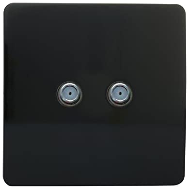 Trendi Switch 2 Gang Male F-Type Satellite Television Socket in Piano Black