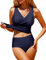 UMIPUBO Tankini Maillot de Bain Femme 2 Pieces,Maillot de Bain Gainant Ventre Plat avec Short,Sexy Col en V Tankini Grande Taille(Bleu Marine,M)