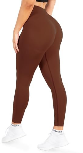 SMILODOX Leggings Damen Amaze Pro mit Scrunch, Butt Lift Sporthose High Waist V-Shape Trainingshose Seamless Blickdicht Yogahose Für Sport Fitness Alltag, Größe:L, Color:Braun