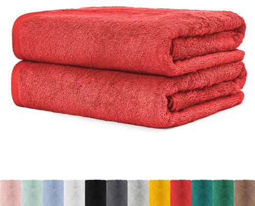 2er Pack Frottier Saunatücher Set 80x200 cm 100% Baumwolle, 2X Saunatuch, Strandtuch XXL Rubin Rot