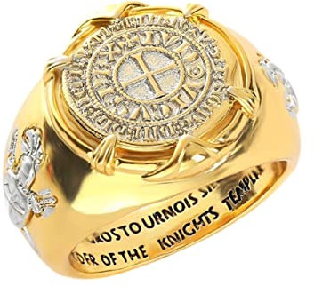 MayiaHey Tempelritter-Ring für Männer - Mittelalterlicher Ritter-Schwert-Schild-Kreuz Schmuck, Hip-Hop-Band