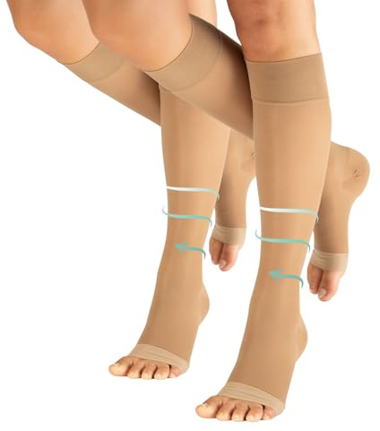 CALZITALY PACK 1/2 Zehenfreie Stützstrumpfe mit Starker Abgestufter Kompression 18-22 mm/Hg | Kompressionsstrümpfe Open Toe | 140 DEN | Made in Italy (2 Pack - Hautfarbe, S/M)
