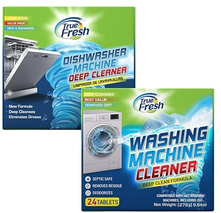 True Fresh Lot de 48 tablettes de nettoyage pour machine à laver, compatibles avec le chargeur frontal, charge supérieure, HE, nettoyant et désodorisant pour lave-vaisselle