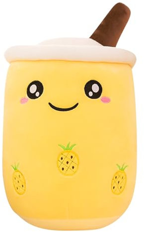DAJASD Bubble Tea Plüschtier, Bubble Tea Kuscheltier 25cm, Teetasse Kissen Kinderspielzeug, Bubble Pearl Milk Tea Kuschelkissen für Kinder Mädchen Erwachsene Cartoon (Gelb)