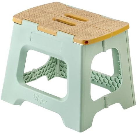 Taburete Compacto Plegable Vigar, Taburete de 27 cm para Adultos hasta 150 kg, Taburete Ligero, Taburete Plegable Antideslizante, Verde Bamboo on Top