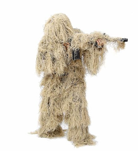 Maizoon 5 en 1 El Traje Ghillie Incluye Chaqueta Pantalones Máscara Cuerda de Camuflaje y Bolsa de Almacenamiento Ideal para Caza Militar Airsoft y Paintball Estilo Desértico