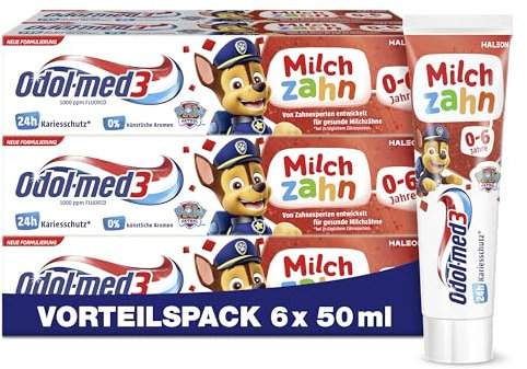Odol-med3 Lot de 6 dentifrices dentifrice pour enfants de 0 à 6 ans Développé par des experts dentaires pour des dents de lait saines 6 x 50 ml