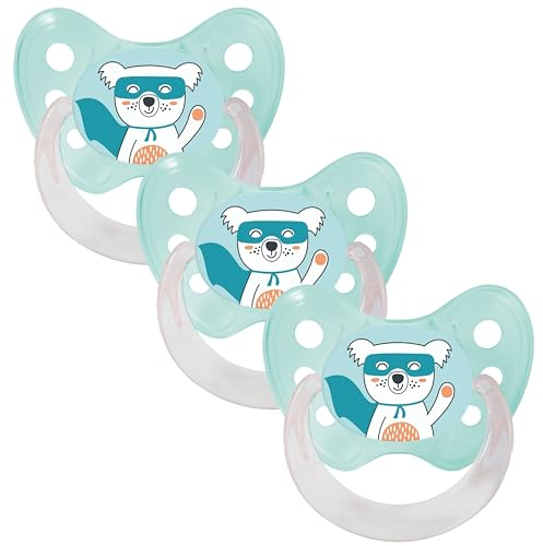 dentistar Silikon Schnuller 3er-Set - Größe 2, 6-14 Monate - Zahn- & kieferfreundlicher Nuckel mit Dental-Stufe – BPA-frei – Made in Germany - Super Koala, Grün