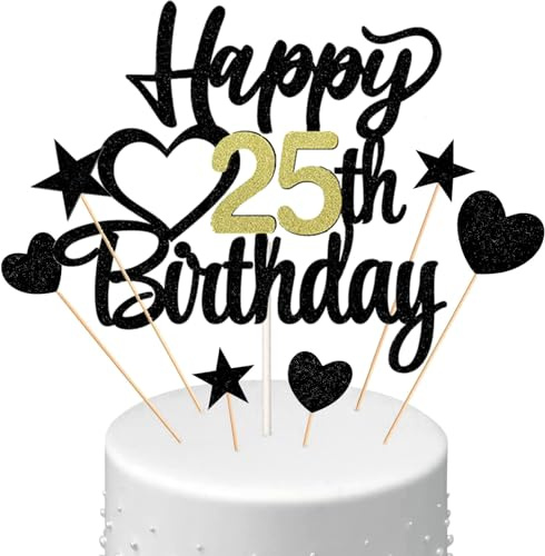 Conruich Tortendeko Happy Birthday Cake Topper 25. Geburtstag Mann Frau, Kuchendeko Happy 25th Birthday, Kuchen Topper 25. Geburtstag Ballons Konfetti für Geburtstagstorte Deko 25 Jahre Frauen Männer