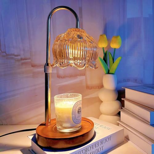 LILOOVKE Candle Warmer Lamp Dimmable Flower with Timer Adjustable Height Flameless Wax Warmer Lamp Home Decor Electric Heating for Jar Candles with Gift Packaging and Two Bulbs