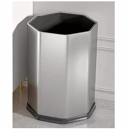 MOOWI Kitchens Trash Can Trash Can Kitchen Living Room Stainless Steel without Lid Large Capacity Simple Bathroom Bedroom Polygon, 15L Home Office - Holds Waste(Color:C)