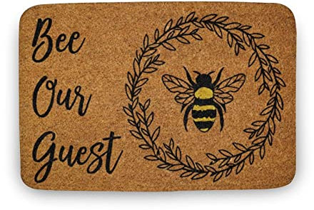KOPUTE Bee Door Mat, Bee Door Mats, Our Guest Funny Doormat, Welcome Mats,Front Doormat, Indoor Doormat,Front Back Door Mat,Coral Velvet Rug 40x60cm
