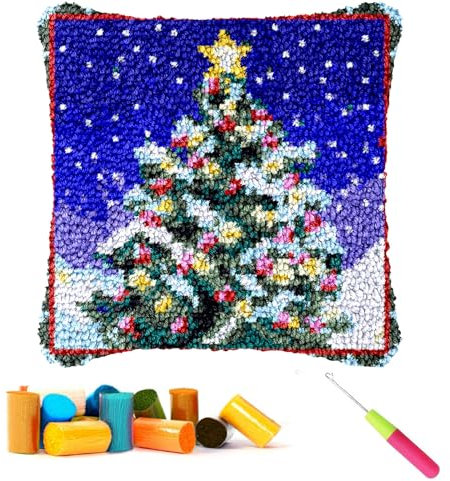 CCWORAN Christmas Latch Hook Kits for Adults Beginners Cushion Craft Kits Cover Making Crochet Pre Printed Canvas Wool Yarn Hobbies DIY Sofa Home Decor Women Gift Tree 7