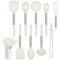 Homikit Juego de utensilios de cocina de silicona, 10 piezas con mango de acero inoxidable, antiadherente, con soporte para utensilios, color blanco