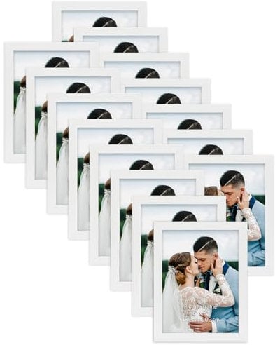 HORLIMER 15er Set Bilderrahmen 15x20 Weiß, MDF Fotorahmen Collage für 20x15 cm Fotos und Bilder, Elegante und Moderne Rahmen für Wand- und Tischaufstellung
