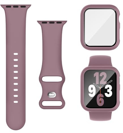Joehwerr Cinturino 3 in 1 per Apple Watch Series SE 9 8 7 6 5 4 4 40 41 44 45 mm con custodia e protezione schermo, cinturino sportivo in silicone e custodia protettiva con vetro temperato 9H, Only