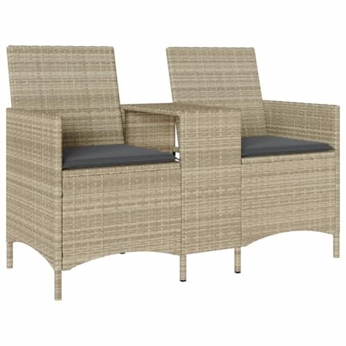 vidaXL Gartensofa 2-Sitzer, Gartenbank mit Tisch Kissen, Sitzbank für Garten Terrasse Balkon, Gartenmöbel Gartensessel, Schwarz Poly Rattan