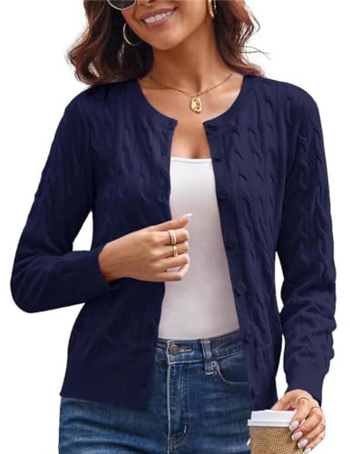 GRACE KARIN Women’s Casual Cropped Cardigans 2024 Trendy Plus Size Long Sleeve Knit Sweater Tops for Fall Autumn XXL Blue