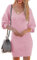 Saodimallsu Vestido de punto para mujer, cuello de pico, vestido de jersey de manga larga, elegante, minivestido, vestido informal, túnica, suéter de punto, vestido para otoño e invierno, Rosa., M