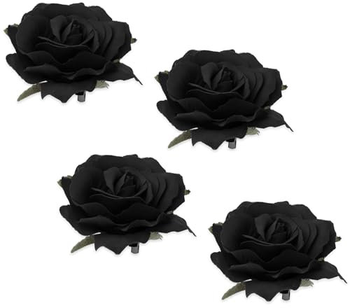 Qianyu 5 Stück Haarspangen-Broschen mit Rosenblüten Stoffrose Mexikanische Brosche Kopfbedeckungen Kopfschmuck Braut Frauenkleid Elegante Haarnadel mit Rosenblüten für Hochzeit Teeparty (Schwarz)