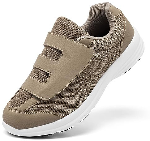 puruismate Chaussures pour diabétiques pour homme - Slipper extra larges avec fermeture réglable pour pieds enflés et œdèmes - Baskets de randonnée légères et respirantes, kaki, 42 EU Large
