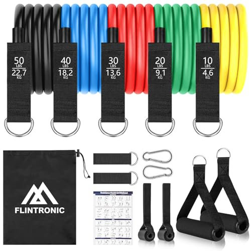 flintronic Resistance Bands Set, Sports Resistance Fitness Bands, 5er Verschiedene Widerstandsstufen mit Türanker, Griffe, Knöchelriemen, Ideal für Krafttraining, Pilates, Muskelaufbau (Mehrfarbig)