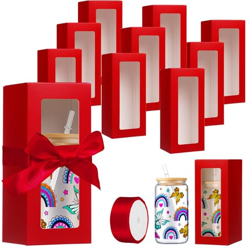 Honoson 24 Pcs Tumbler Gift Box, 7.87 x 3.35 x 3.35, Wine Red | Glass Exhibition Boxes, Gift Boxes for Wine Glasses, 12oz 16oz 20oz, Drinking Cup Glasses Jars, Mug Can Blanks