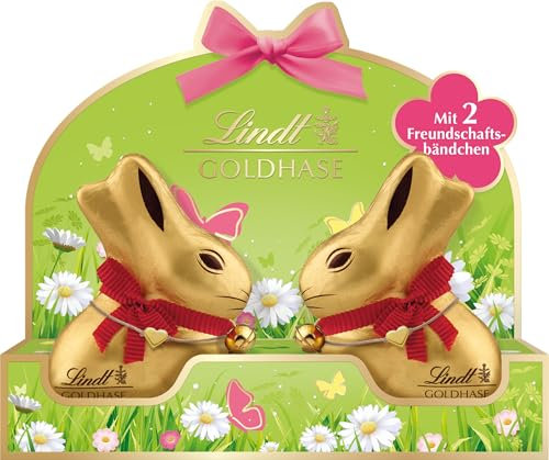 Lindt Schokolade GOLDHASE Best Friends | 100 g | GOLDHASE Vollmilch-Schokolade für Beste Freunde | mit 2 Freundschaftsarmbändern | Schokoladengeschenk | Osterhase