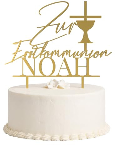 Cake Topper Kommunion & Erstkommunion Personalisiert – Kelch, mit Name | Kelch & Kreuz · Zur Kommunion oder Erstkommunion · Name frei wählbar · Bruchsicher · Steckfuß inklusive