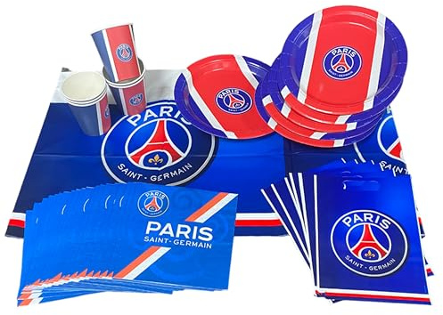 Party-Set PSG, 39-teilig, 6 Teller, 6 Becher, 20 Servietten, 6 Taschen, 1 Tischdecke, offizielle Kollektion von Paris Saint Germain