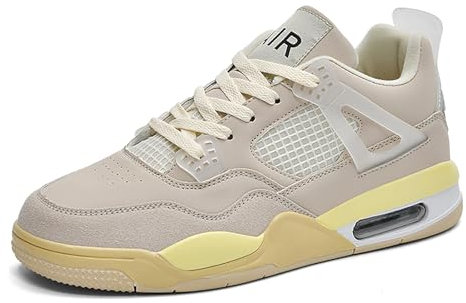 Damen Air 4 Retro Sneaker Herren Basketballschuhe Retro Schuhe Skateboardschuhe Laufschuhe Turnschuhe Sportschuhe AY043 Beige EU 41