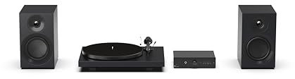 Pro-Ject Colourful Audio System E, True Analog HiFi Stereo System, All-In-One Hi-Fi Set including Debut E Turntable, Stereo Box E Integrated Amplifier, and Speaker Box 5E Carbon (Satin Black)