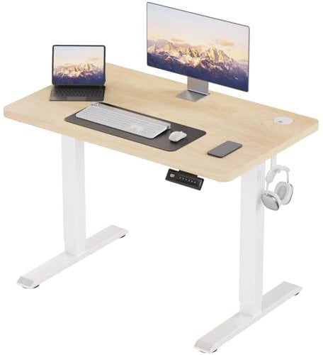 JUMMICO Höhenverstellbarer Schreibtisch KOMPLETTE TISCHPLATTE Elektrischer Schreibtisch Höhenverstellbar mit Memory-Funktion Steh-Sitz Tisch Computertisch 110 x 60 cm Beige
