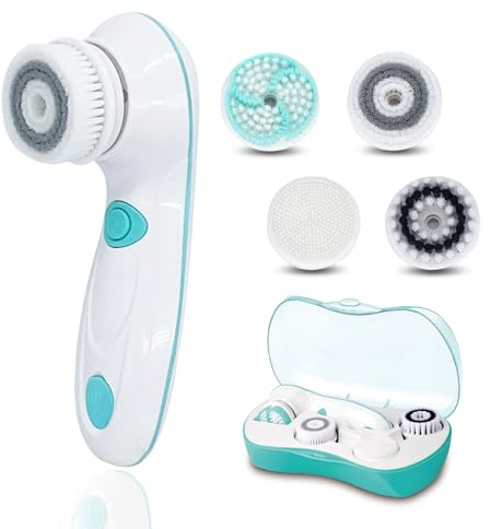 4 in 1 Elektrische Gesichtsbürste, Tiefenreinigung Wasserdichte IPX6 Gesichtsreinigungsbürste mit 4 Bürstenköpfen & Aufbewahrungsbox, 2-Stufige Rotation Alle Hauttypen für Männer und Frauen (Grün)