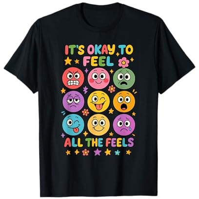 Es ist okay, all die Gefühle zu spüren, emotionale Gesichter, Cartoon-Kinder T-Shirt