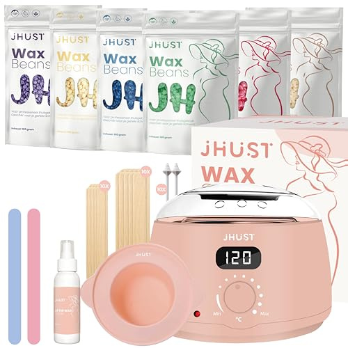 JHust Waxing Set, Heißwachsgerät mit 600g Wachsperlen - Wachswärmer Set mit After Wax Spray, Wachsgerät zur Haarentfernung, 6 x 100 g Wachsbohnen, Zubehör für Gesicht, Körper & Intimbereich (Rosa)