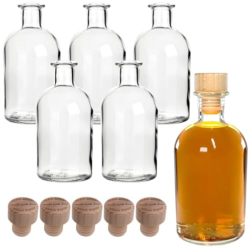 gouveo 6er Set Glasflasche 250 ml Apotheker mit Korken (HGK) Made with Love I - Leere Flasche zum Befüllen - Apothekerflasche mit Gravur-Korken für Likör, Öl