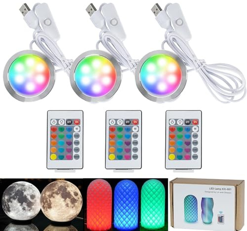 3 Stück RGB LED Lampen-Kits 001 für Bambu Lab A1 mini/P2S/X1C/X1E/A1 MH001 | Makerworld 3D-gedruckt, Farbspeicherung, Fernbedienung, Dimmfunktion, 5V USB Puck-Licht DIY-Hardware-Modell-Ersatzteile