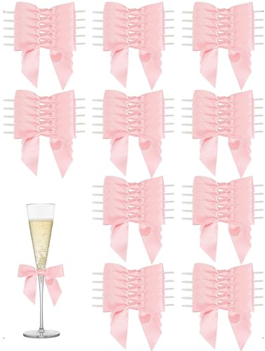 SanKristo Lot de 50 Nœuds Petit Mini Satin Cadeaux de Noël, Clear Twist Tie Angle Shape End pour Emballage Cadeaux, Bricolage, Sapin de Noël, Décoration de Mariage, Rose