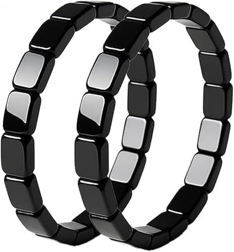 2 Stück Hämatit Armband Herren, 19cm Arthritism Magnetarmband Männer Frauen, Schwarz Energie Steinperlen Arm Band Für Männer, Magnetarmbänder Vater Ehemann Klassenkameraden Geburtstag Magnetschmuck