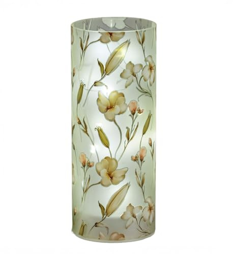 formano LED Deko Licht Blütentraum Zylinder Glas 20 cm Blumen Motiv Timer 6h/18h, batteriebetrieben (3× AA), stimmungsvolles Ambientelicht für Tisch, Fensterbank & Regal