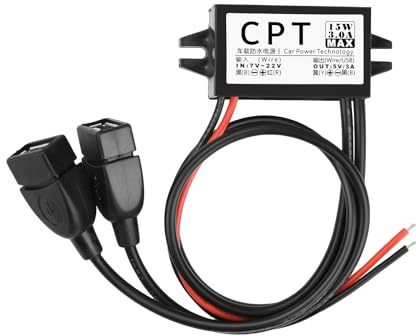 12V auf USB, Fastsaw DC-DC Wandler 15W 3A, Step Down Converter Adapter, Spannungswandler 12V zu 5V, wasserdicht mit Verguss, Dual USB Ports, synchroner Gleichrichtung, für Auto, LKW, Boot.