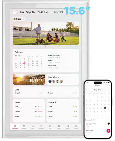 Ingnok 15.6 Smart Digital Calendar 2026-27 NEW Family Calendar, Digital Photo Frame | Chore Chart | Meal Planner, 1080P 1200:1 Electronic Calendar for Busy Family Schedules, Wall Mountable