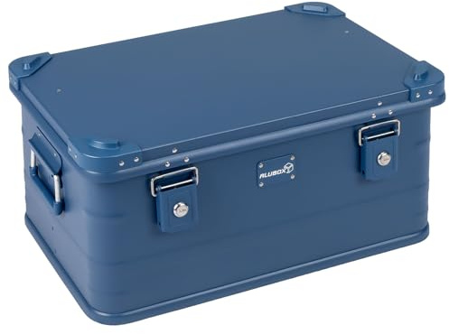 Alubox Alukiste abschließbar E47-BLUE - Premium Aluminium Werkzeugtruhe 47 Liter - Deckel mit Aluminium Druckguss Stapelecken und Gummidichtung - inklusive Schlösser - pulverbeschichtet blau