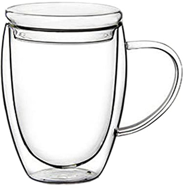 Naroote Taza de Vidrio Transparente de Doble Pared con Tapa, Diseño Engrosado para Amantes del café: 250 Ml, 350 Ml, 450 (#5)