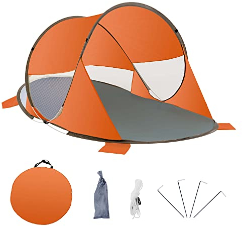 Duhome Strandmuschel Pop Up, Strandzelt für 1-3 Personen Tragbar Beach Zelt mit UV-Schutz Einfacher Aufbau für Strand Camping Garten, Orange