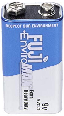 Fuji Enviromax Carbon Zinc 9V Batteries - Extra Heavy Duty, Long Lasting Power with No Harmful PVC or Heavy Metals Used (Pack of 1)