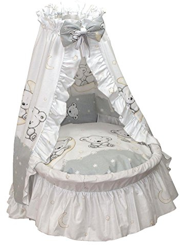 Amigos Ausstattung für Stubenwagen Bärchen Mond Sterne Grau inkl. Matratze