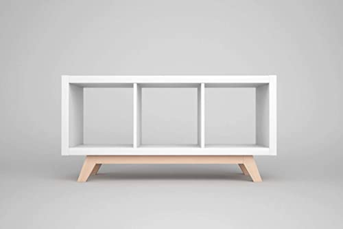 Kallax Regal Untergestell, Holzgestell aus echter massiver Buche, für Kallax-Breite: 3 Regalfächer, schräge Möbelfüße, Füsse f. Sideboard Lowboard skandinavisch
